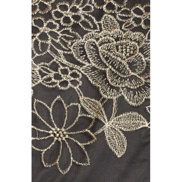 New! TAHARI ASL Women's Floral Embroidered Illusion Gown Black Gold Sleeveless - Picture 6 of 7